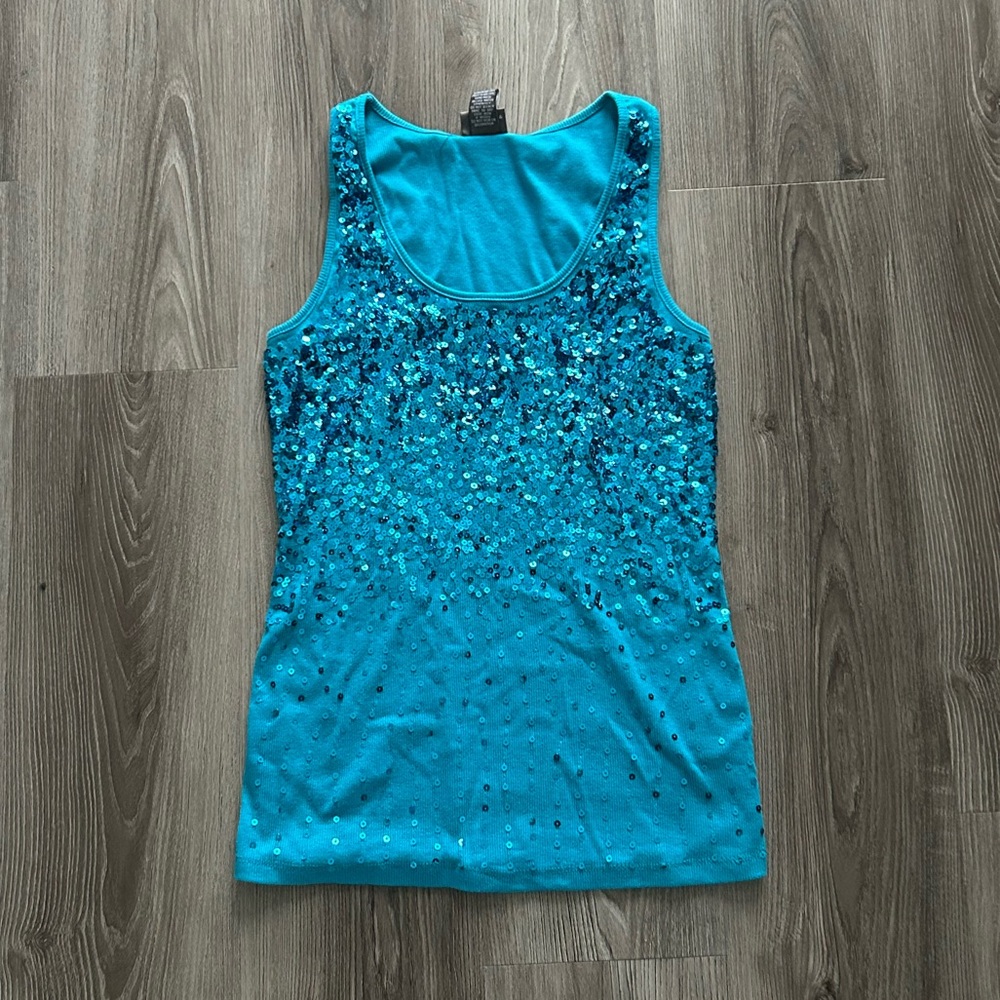 Dots Blue Sequin Sleeveless Tank Top